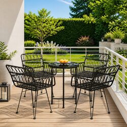 5 Piece Black Poly Rattan Garden Dining Set for Outdoor Spaces