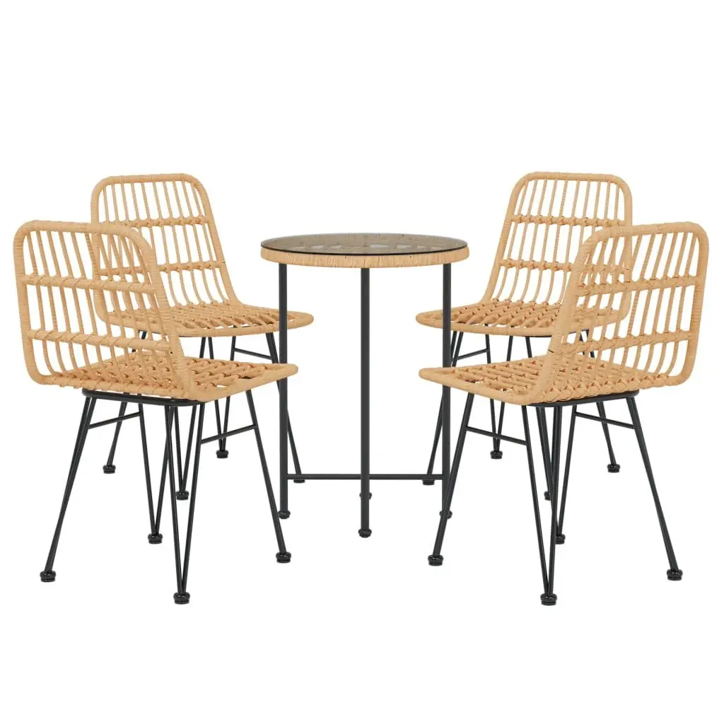 5 Piece Garden Dining Set PE Rattan Steel Frame Tempered Glass Brown