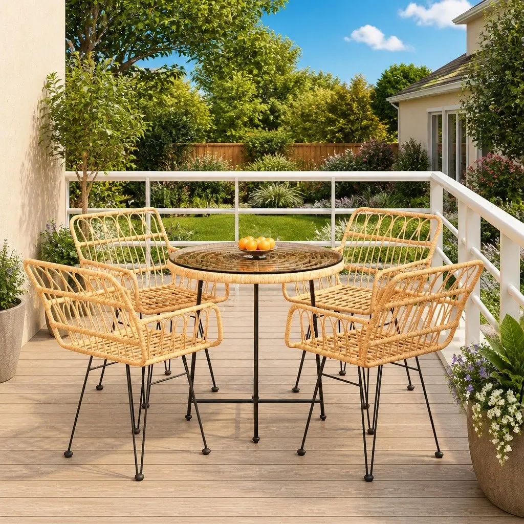 5 Piece Brown Garden Dining Set for Outdoor Use