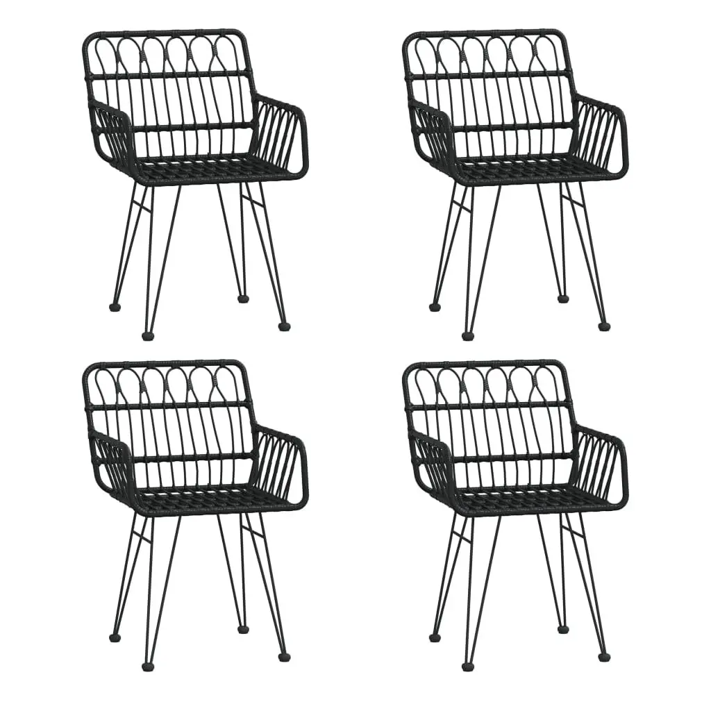 5 Piece Garden Dining Set PE Rattan Steel Frame Tempered Glass Black