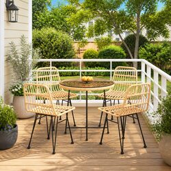 5-Piece Garden Dining Set with Steel Frame and Glass Top