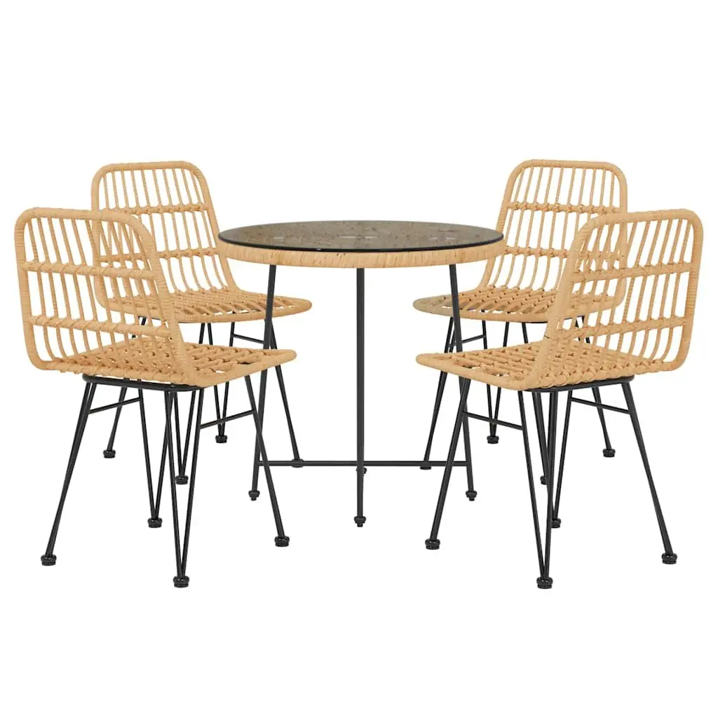 5-Piece Garden Dining Set with Steel Frame and Glass Top