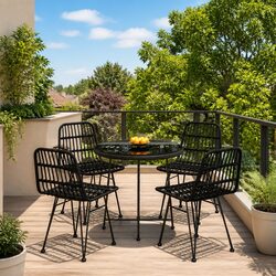 Black 5 Piece Outdoor Rattan Dining Set for Patios