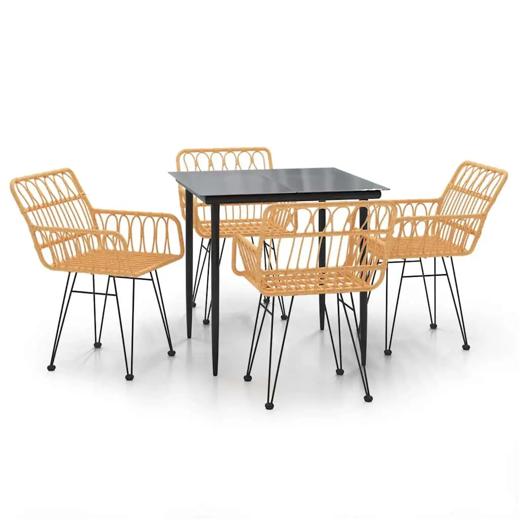 5 Piece Garden Dining Set Outdoor Patio Furniture Brown Poly Rattan Table Chairs