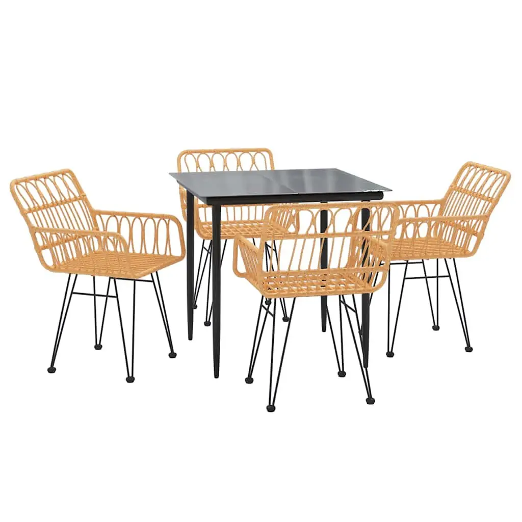 5 Piece Garden Dining Set Outdoor Patio Furniture Brown Poly Rattan Table Chairs