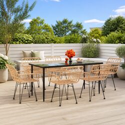 Sturdy 7 Piece Garden Dining Set with Brown Poly Rattan