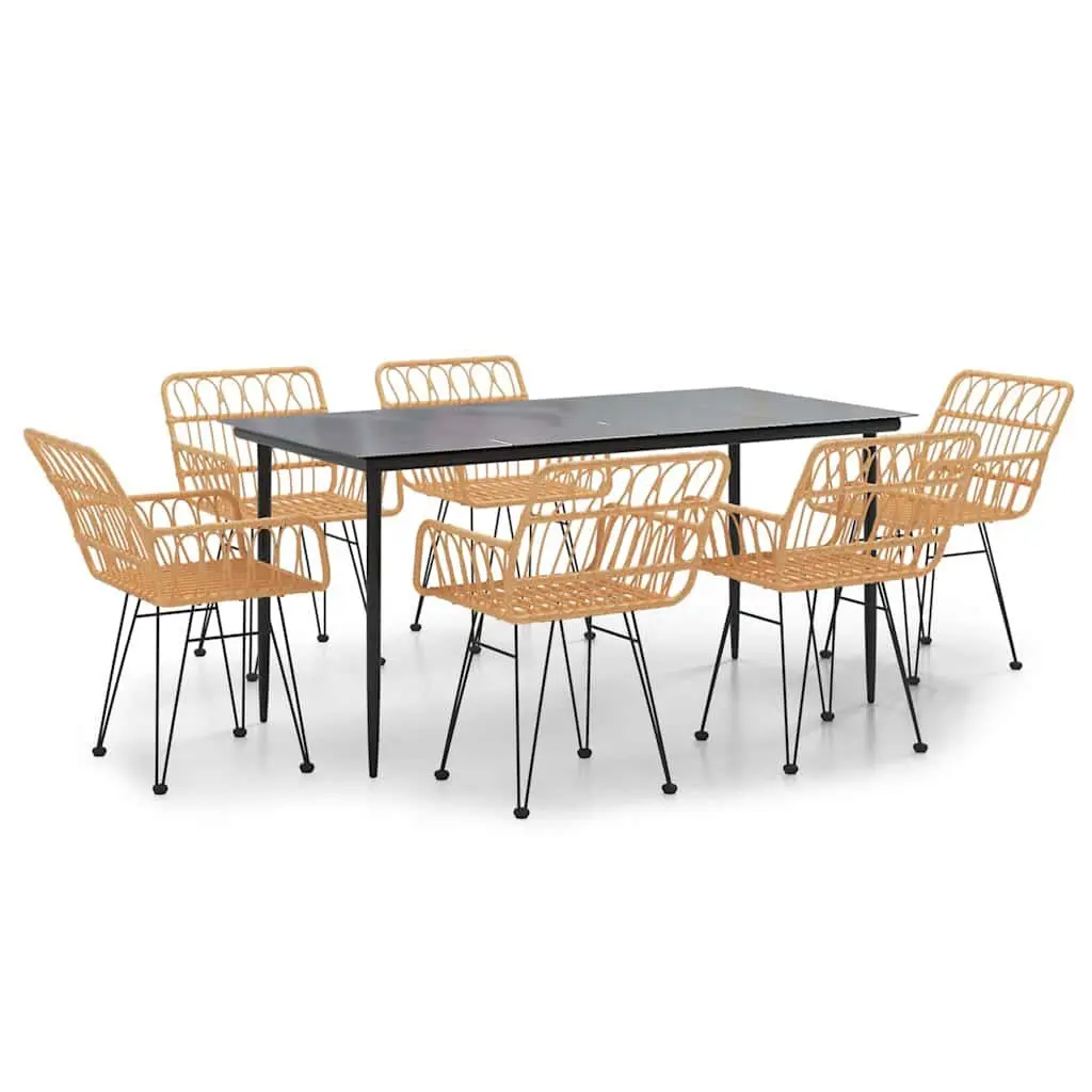 7 Piece Garden Dining Set with Brown Poly Rattan