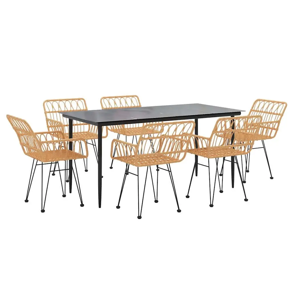 7 Piece Garden Dining Set with Brown Poly Rattan