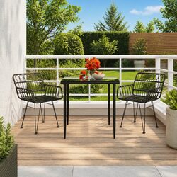 Durable 3 Piece Garden Dining Set with Rattan Chairs