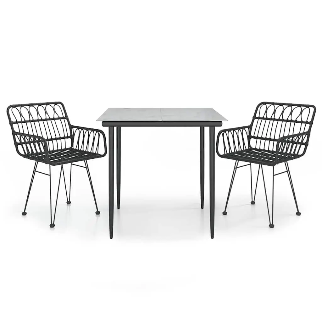 3 Piece Garden Dining Set PE Rattan Steel Black Outdoor Patio Furniture