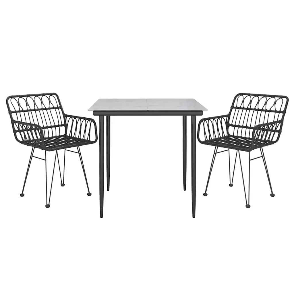 3 Piece Garden Dining Set PE Rattan Steel Black Outdoor Patio Furniture