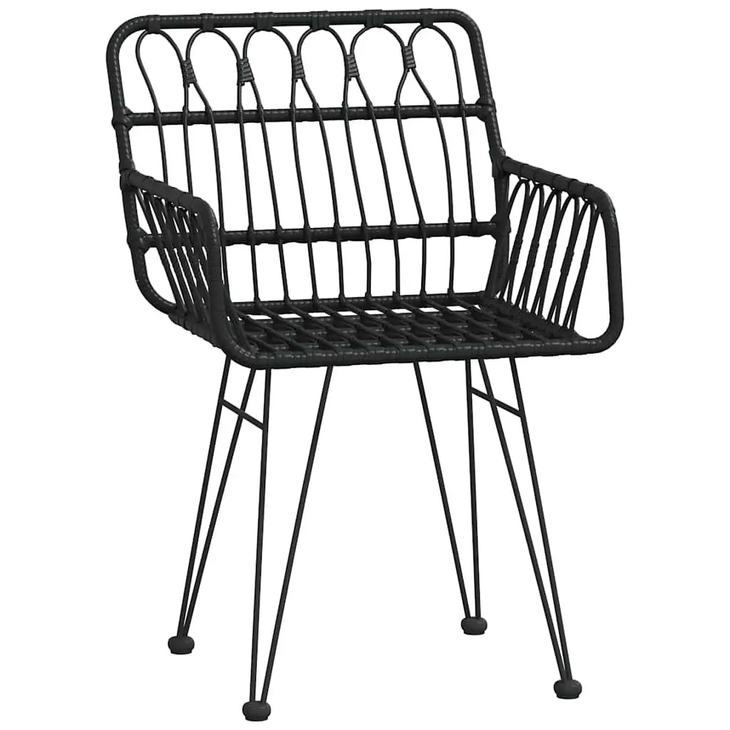 3 Piece Garden Dining Set PE Rattan Steel Black Outdoor Patio Furniture