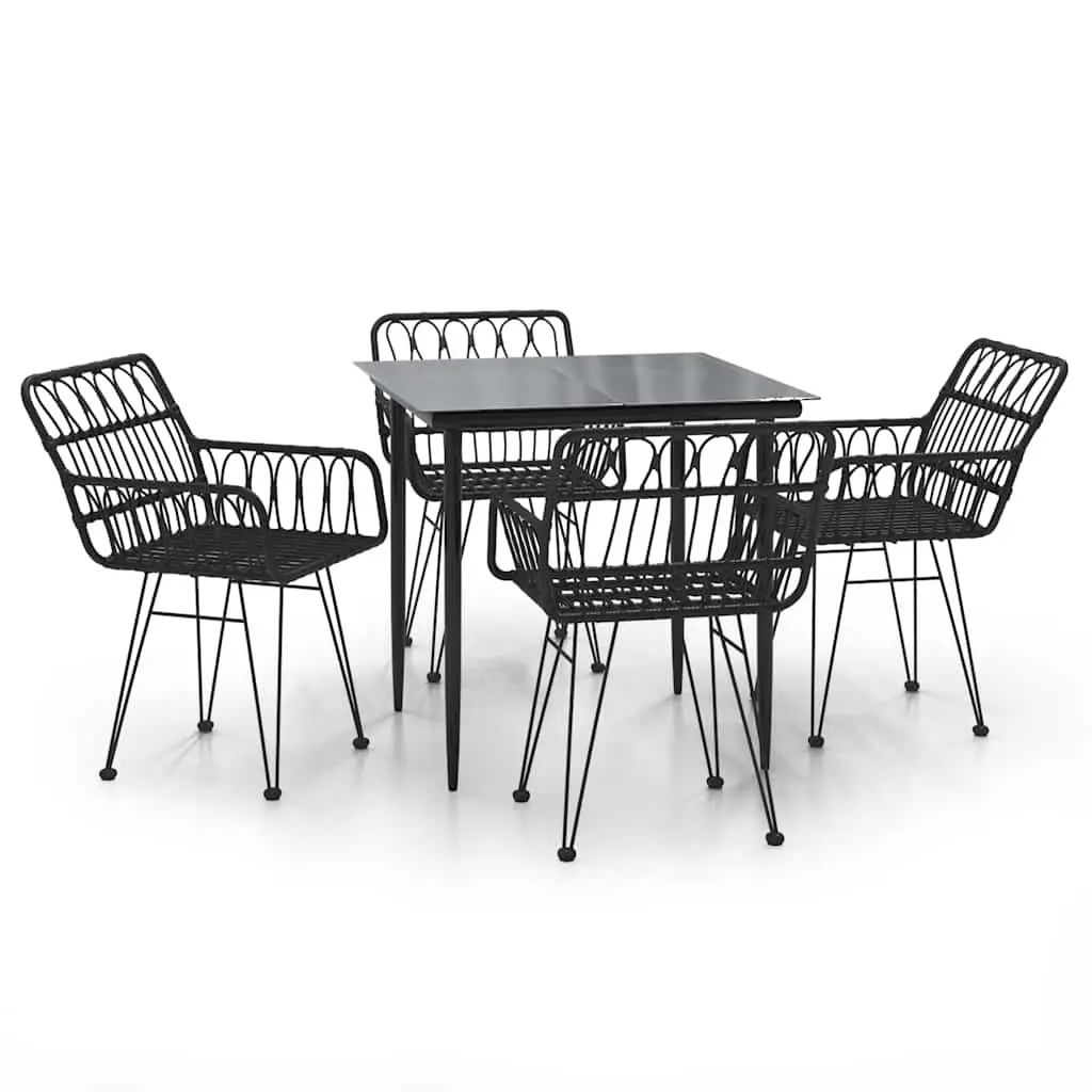 5 Piece Garden Dining Set PE Rattan Steel Black Outdoor Patio Furniture