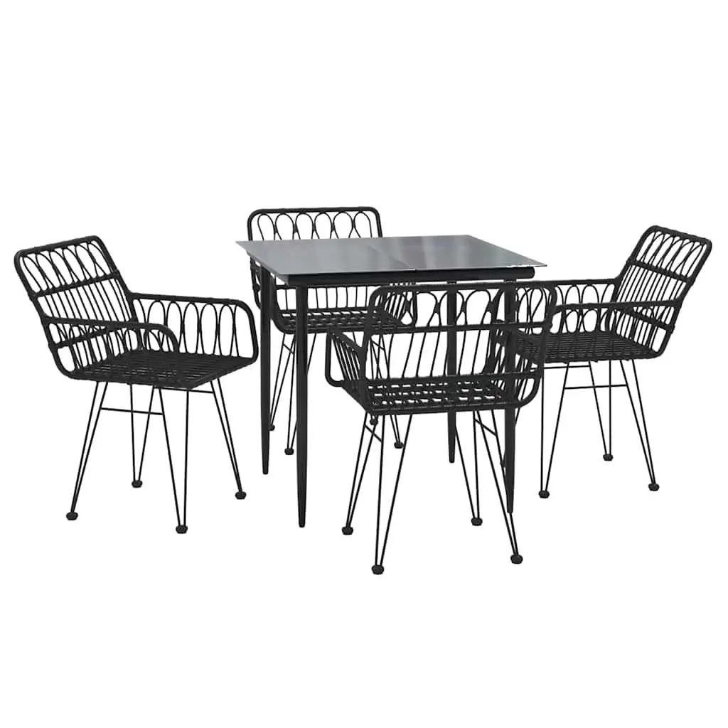 5 Piece Garden Dining Set PE Rattan Steel Black Outdoor Patio Furniture