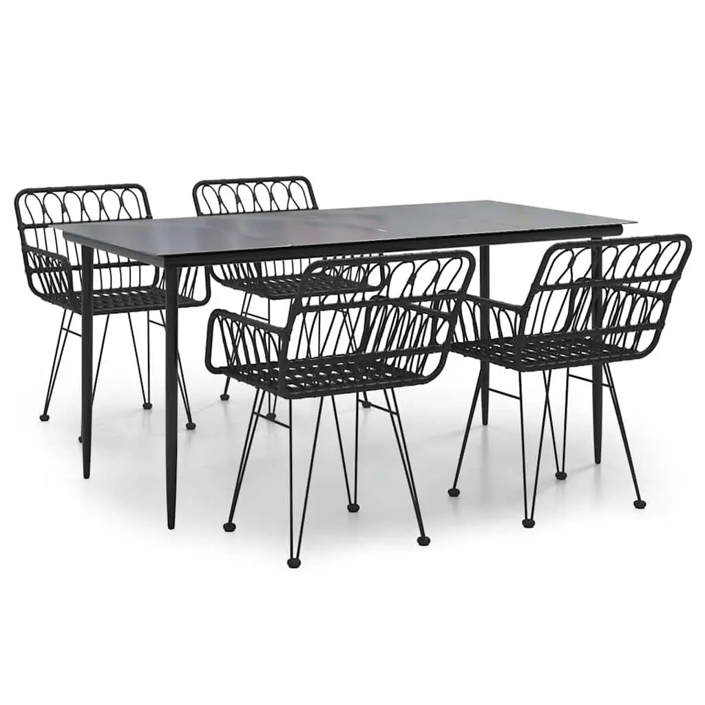 5 Piece Black Rattan Garden Dining Set