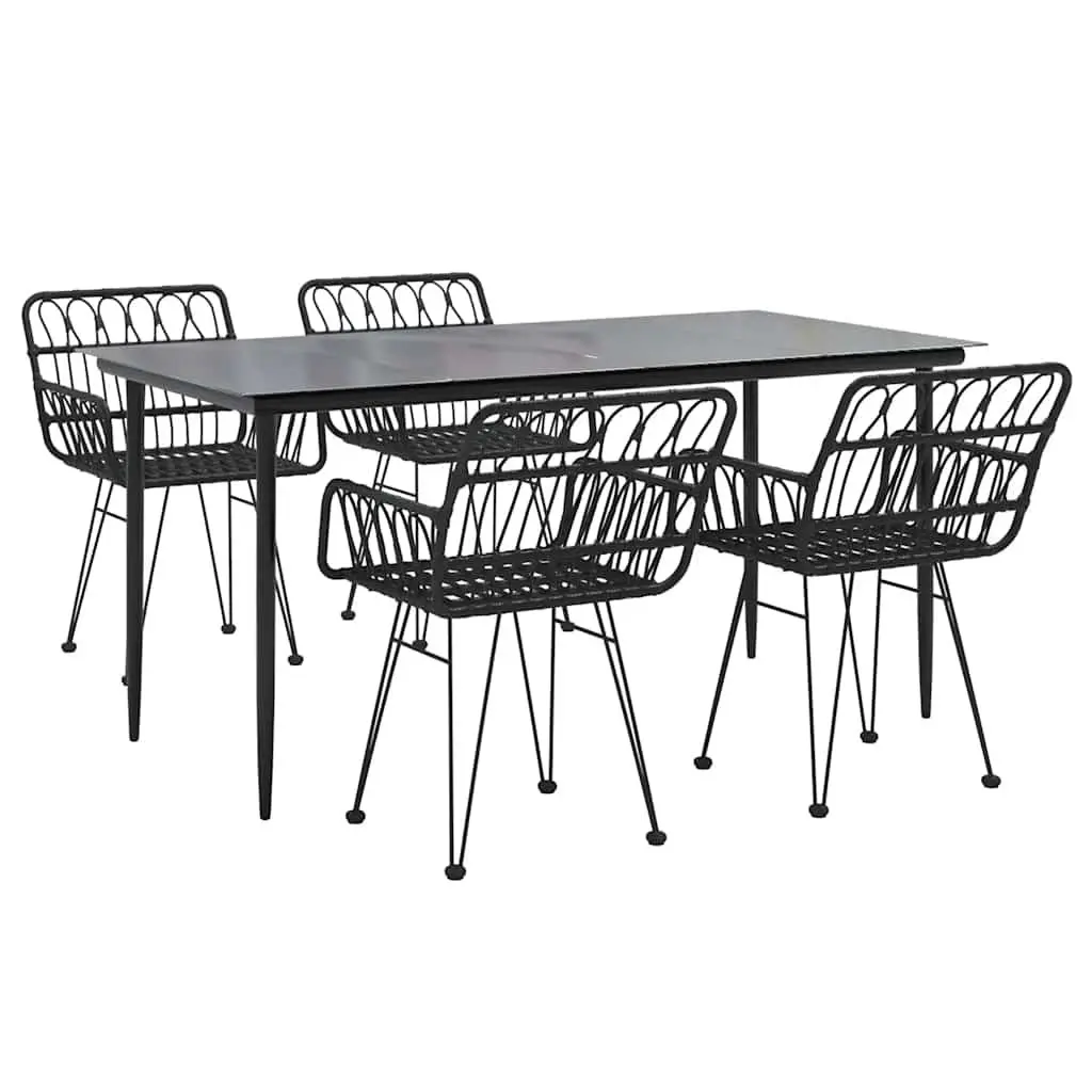 5 Piece Black Rattan Garden Dining Set