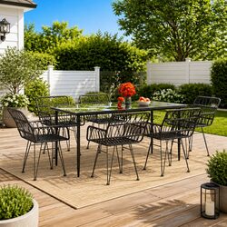 7 Piece Black Garden Dining Set for Outdoor Use