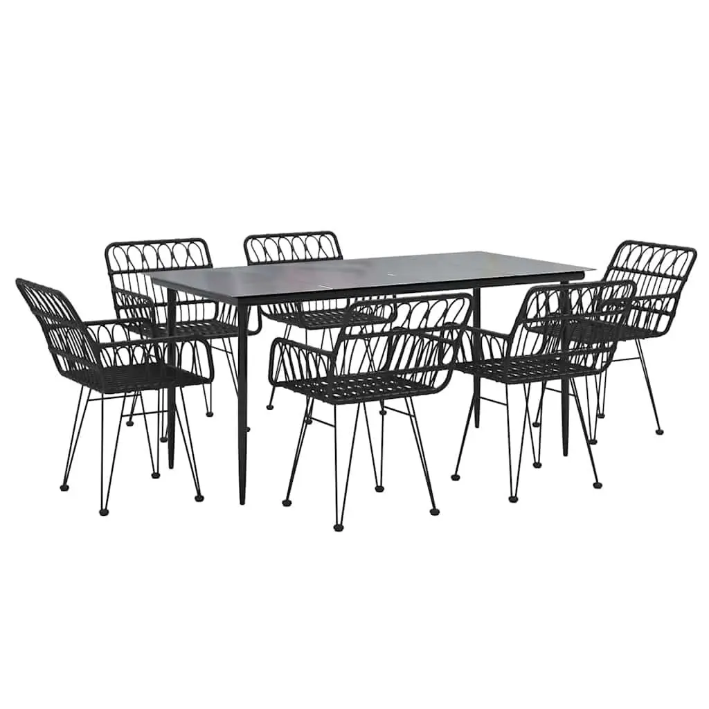 7 Piece Black Garden Dining Set for Outdoor Use