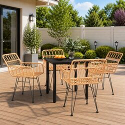 5-Piece Outdoor Dining Set with Durable PE Rattan