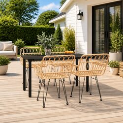 Sturdy 5-Piece Brown Poly Rattan Garden Dining Set