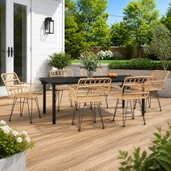 Durable 7 Piece Outdoor Dining Set with Brown Poly Rattan