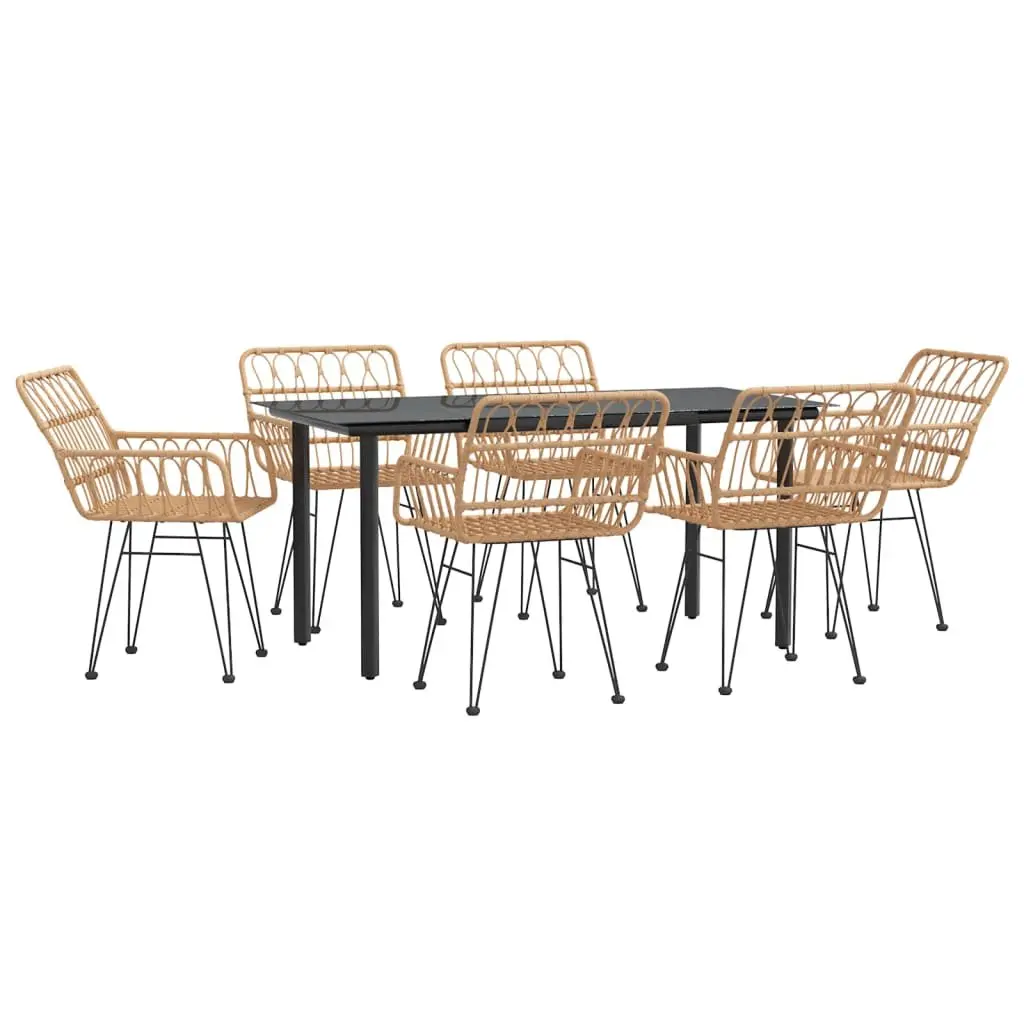 7 Piece Outdoor Dining Set with Brown Poly Rattan