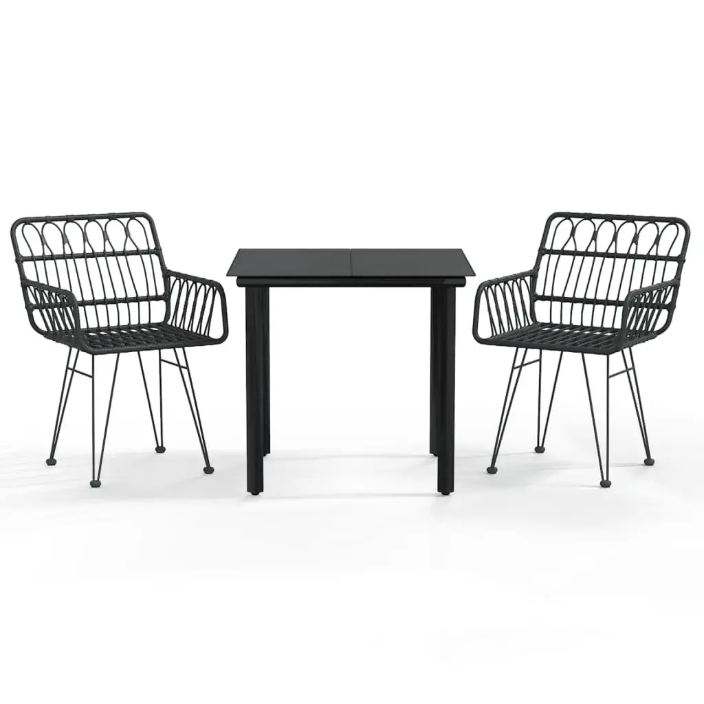Outdoor Dining Set PE Rattan 3 Piece Black Patio Furniture Chairs Table