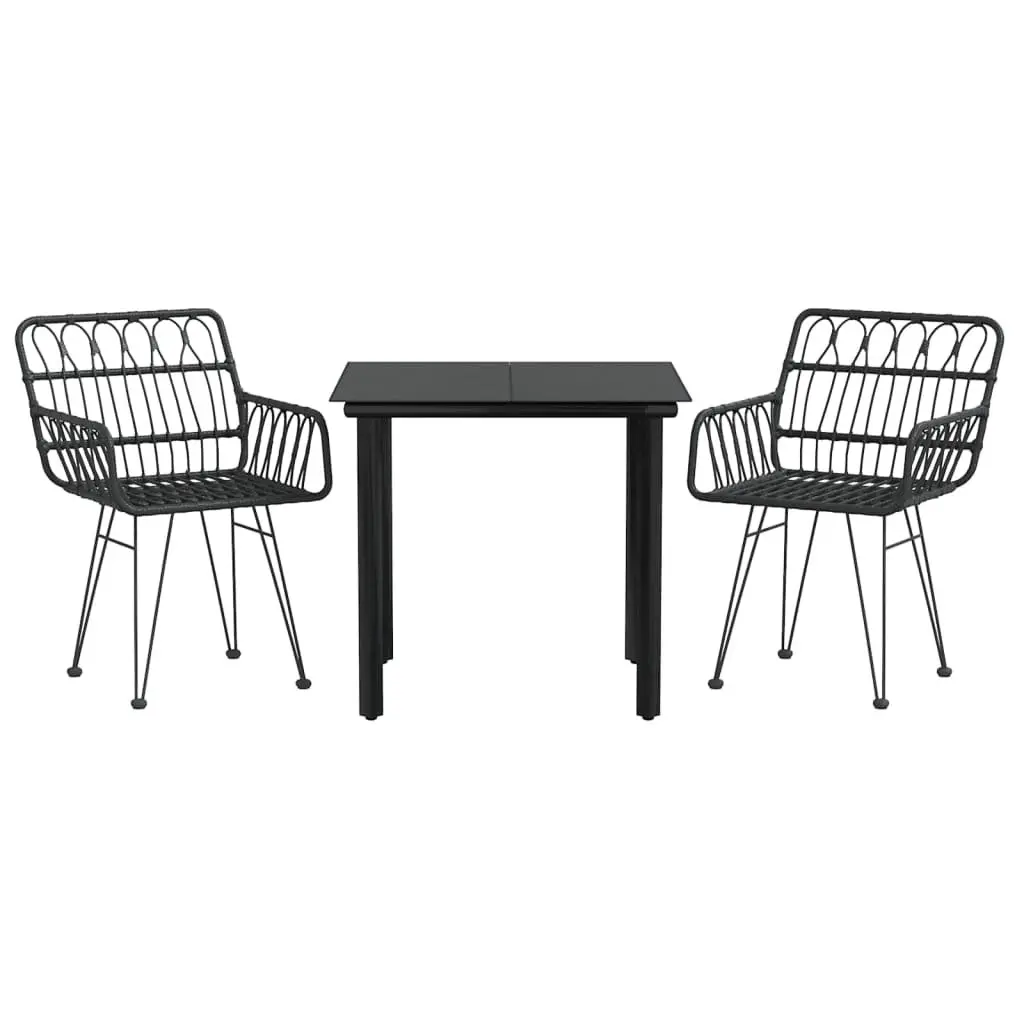 Outdoor Dining Set PE Rattan 3 Piece Black Patio Furniture Chairs Table
