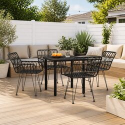 5 Piece Black Rattan Outdoor Dining Set with Steel Frame