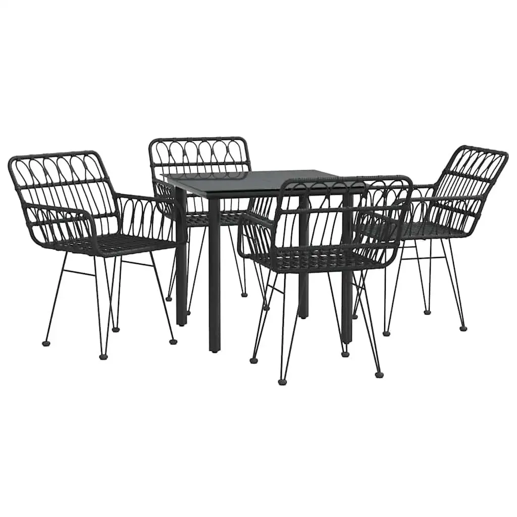 5 Piece Black Rattan Outdoor Dining Set with Steel Frame