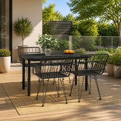 Premium 5 Piece Garden Dining Set with Black Rattan