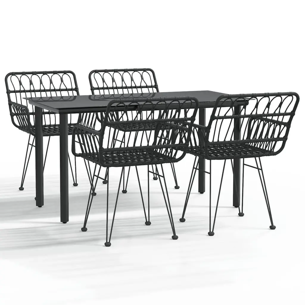 5 Piece Garden Dining Set PE Rattan Steel Black Outdoor Furniture