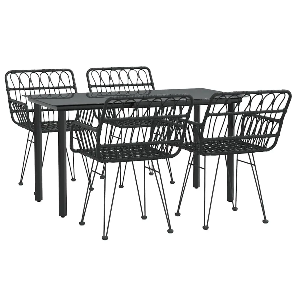 5 Piece Garden Dining Set PE Rattan Steel Black Outdoor Furniture