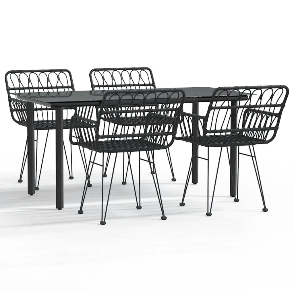 5 Piece Garden Dining Set PE Rattan Steel Frame Tempered Glass Black