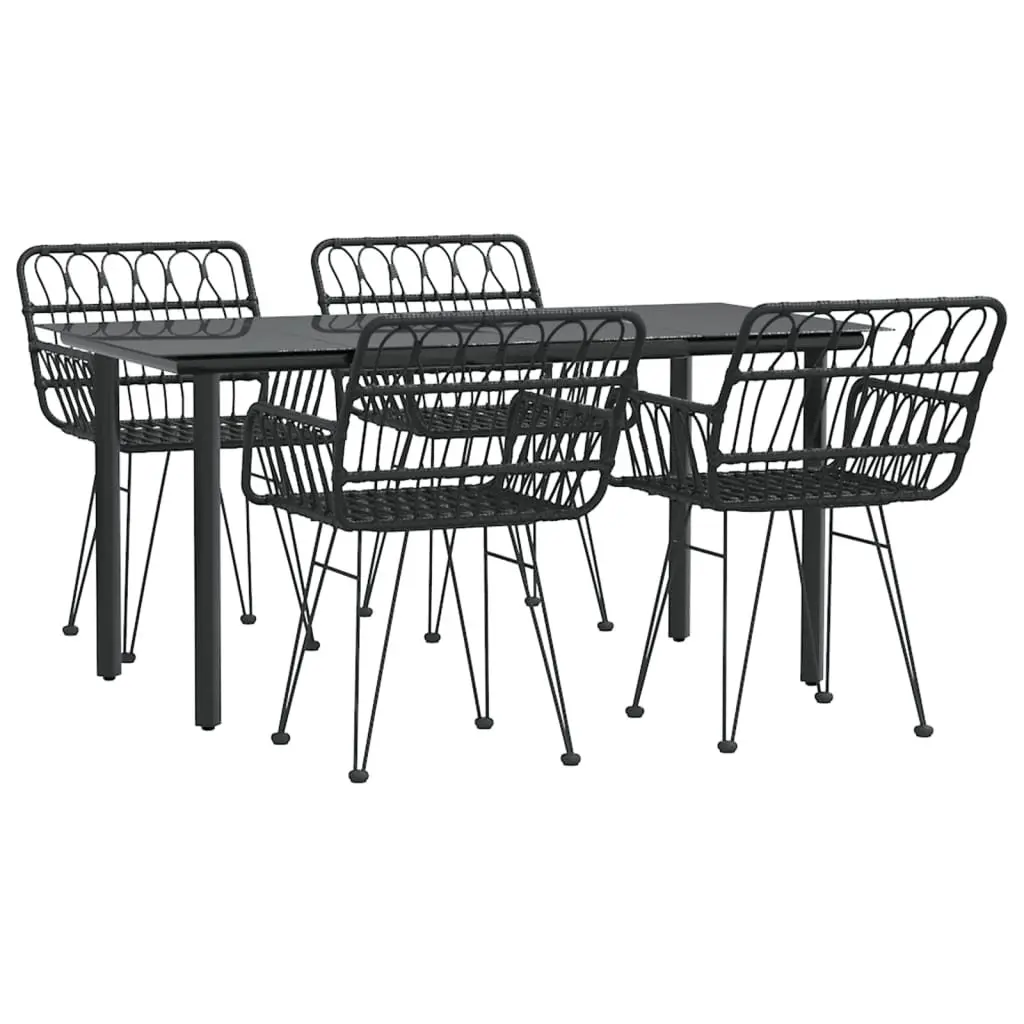 5 Piece Garden Dining Set PE Rattan Steel Frame Tempered Glass Black