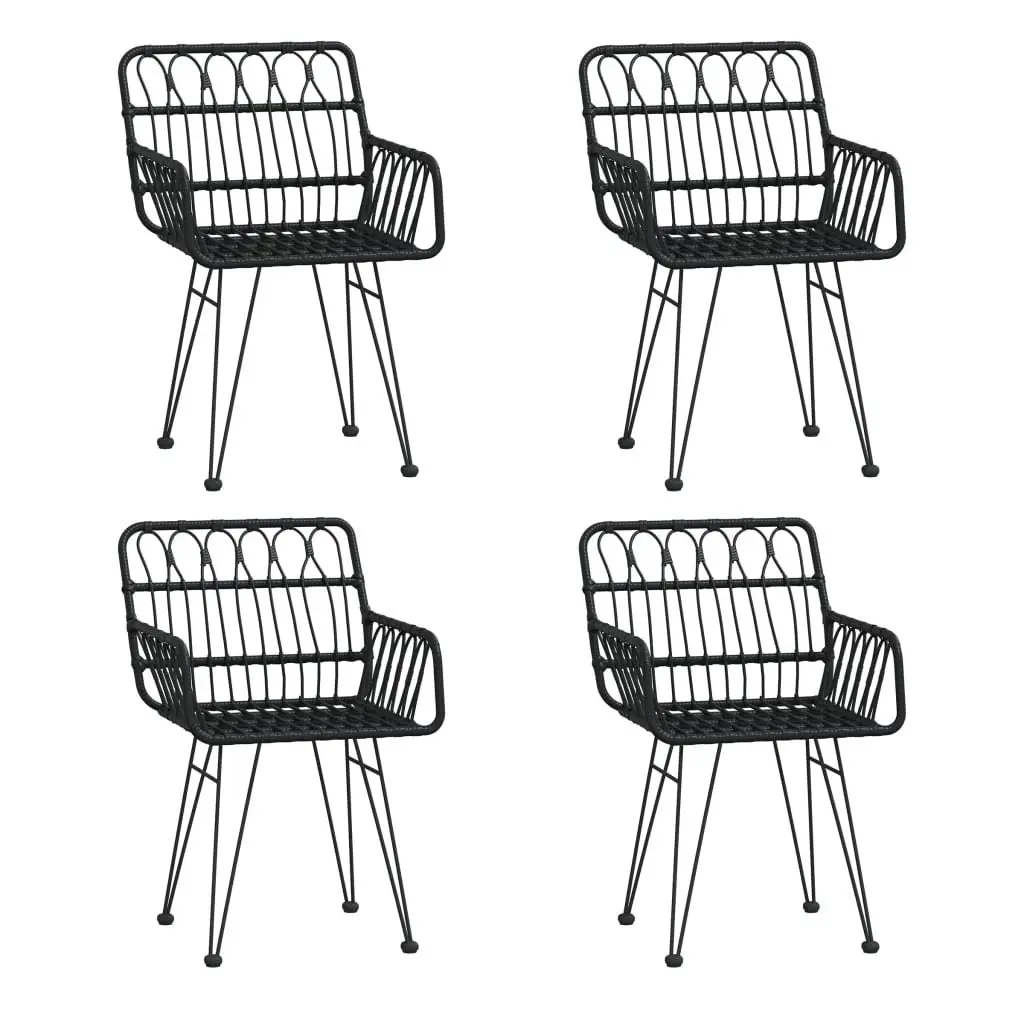 5 Piece Garden Dining Set PE Rattan Steel Frame Tempered Glass Black