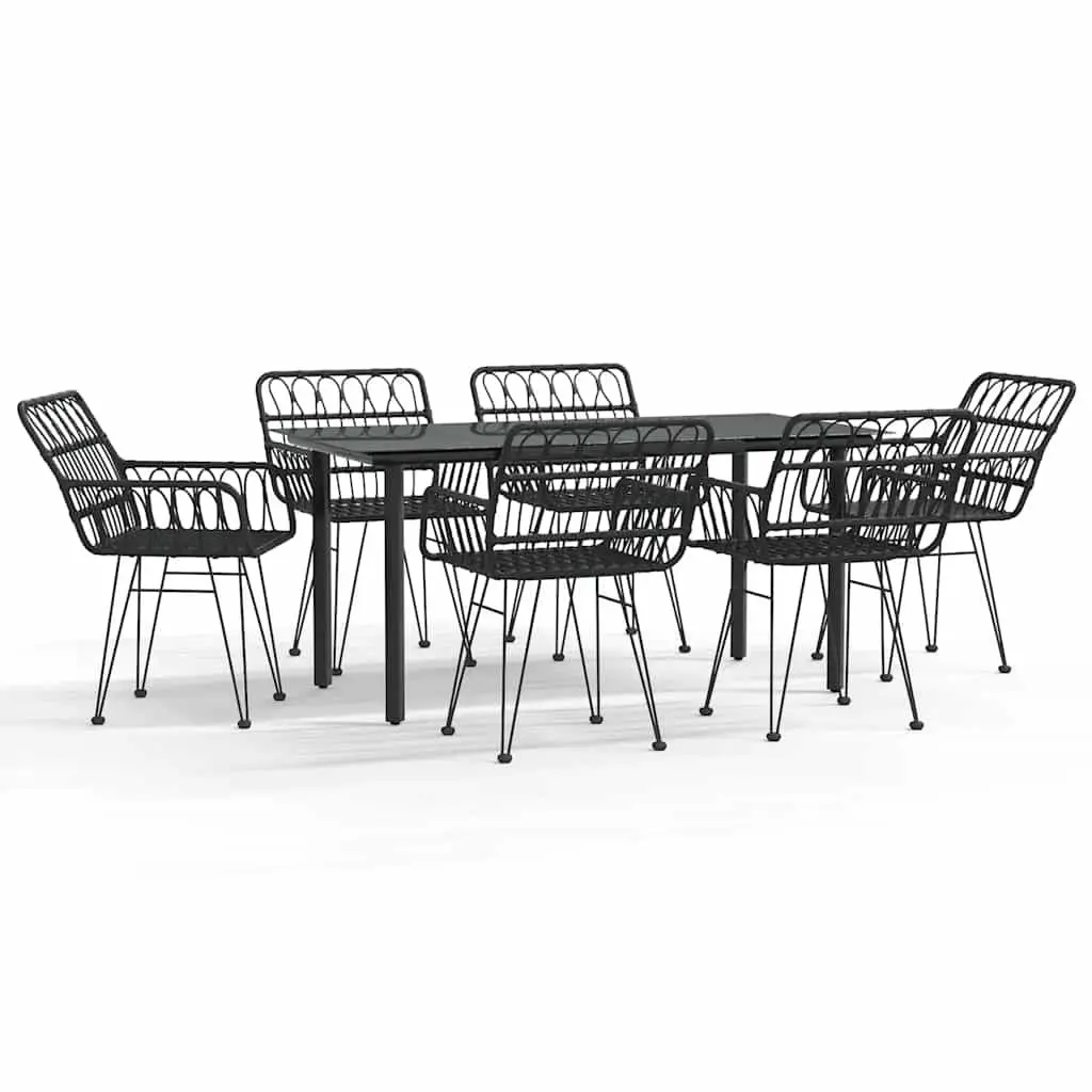 7 Piece Garden Dining Set PE Rattan Steel Black Outdoor Furniture