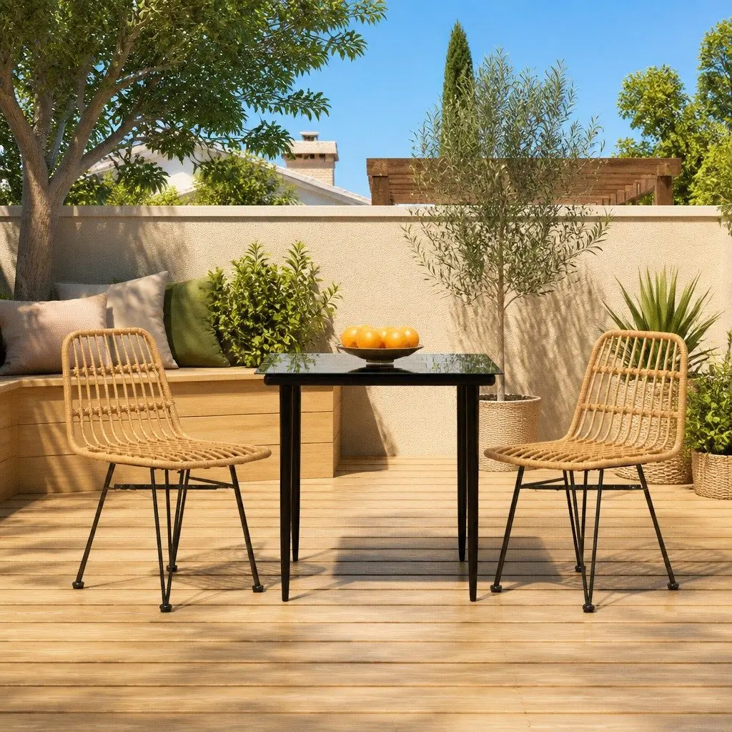 3-Piece Outdoor Garden Dining Set with Brown Poly Rattan