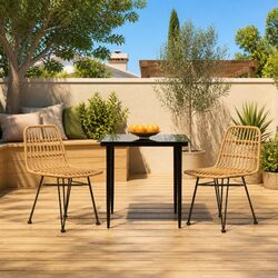 3-Piece Outdoor Garden Dining Set with Brown Poly Rattan