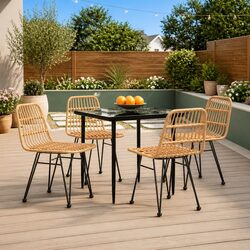 5-Piece Outdoor Patio Dining Set in Brown Rattan