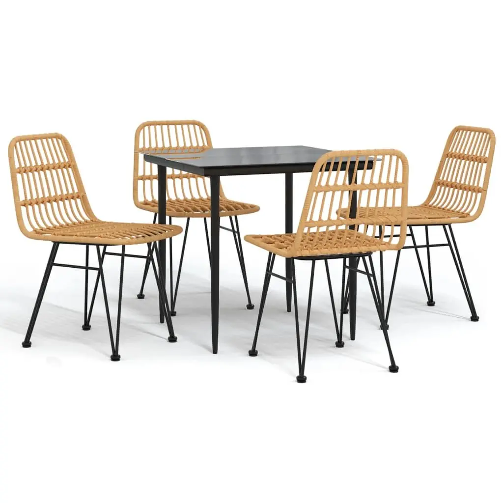 5-Piece Outdoor Patio Dining Set in Brown Rattan