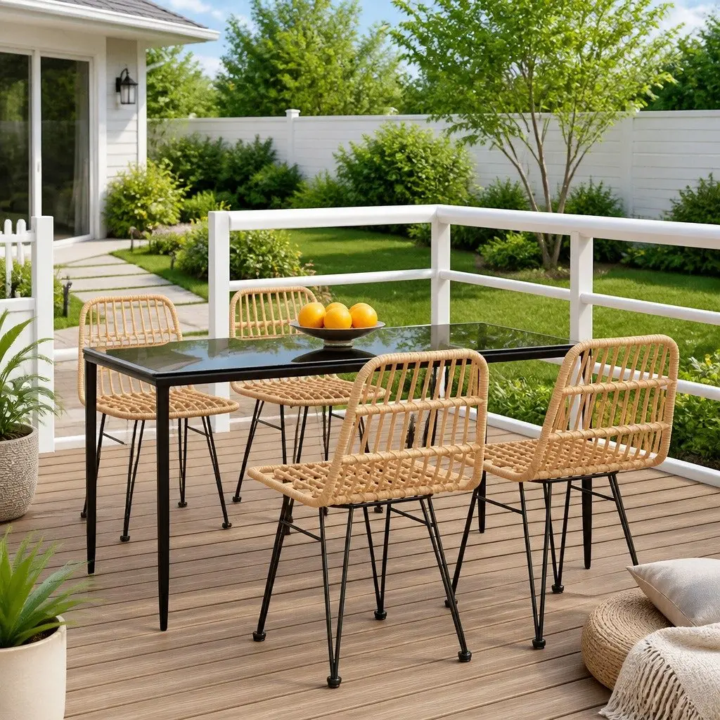 5-Piece Garden Dining Set with Brown Poly Rattan