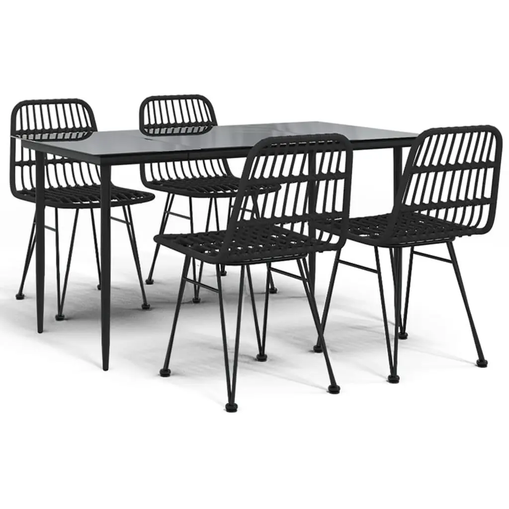 5 Piece Garden Dining Set PE Rattan Steel Black Outdoor Patio Furniture Table Chairs