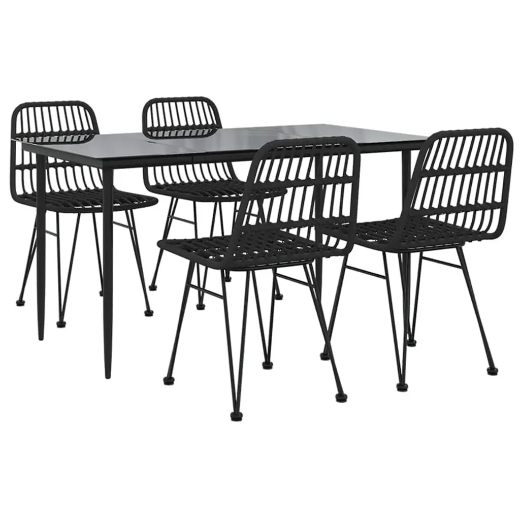 5 Piece Garden Dining Set PE Rattan Steel Black Outdoor Patio Furniture Table Chairs