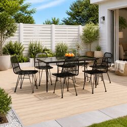 Durable 7 Piece Garden Dining Set Black Rattan Table Chairs