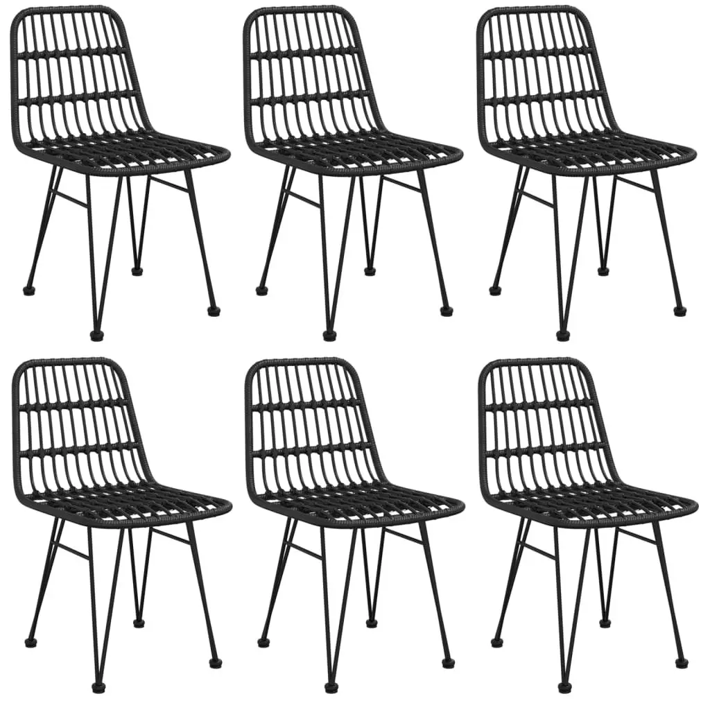 7 Piece Garden Dining Set PE Rattan Steel Frame Tempered Glass Black