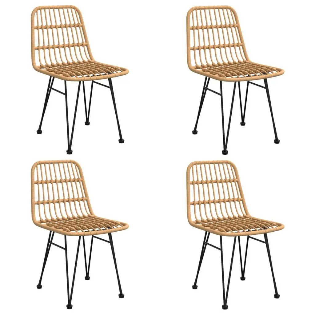 5 Piece Garden Dining Set PE Rattan Steel Frame Tempered Glass Table Chairs Brown
