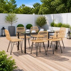 7-Piece Brown Poly Rattan Garden Dining Set