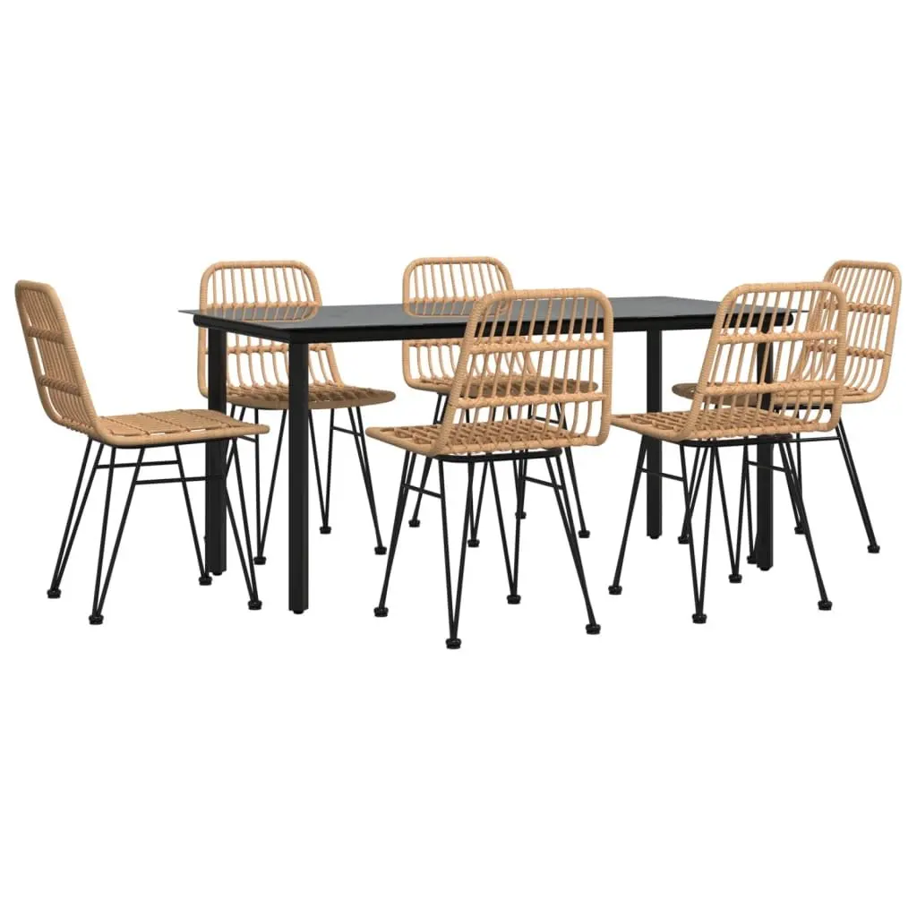 7-Piece Brown Poly Rattan Garden Dining Set