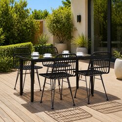 Durable 5 Piece Black Poly Rattan Garden Dining Set